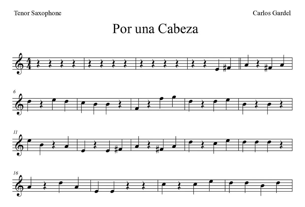 Partition de Por una Cabeza pour saxophone ténor, premières lignes