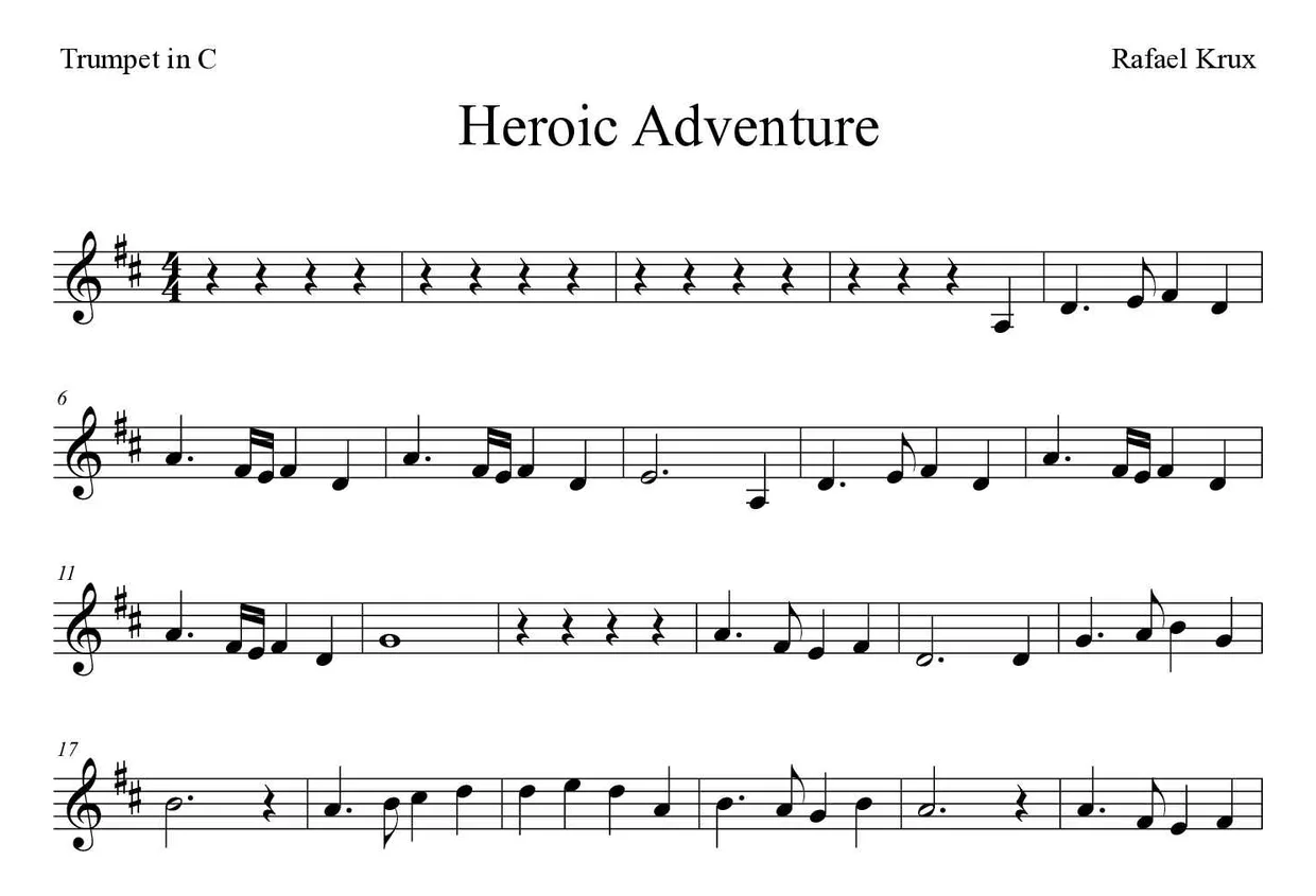 Partitura de Heroic Adventure para trompeta en Do, primeras líneas