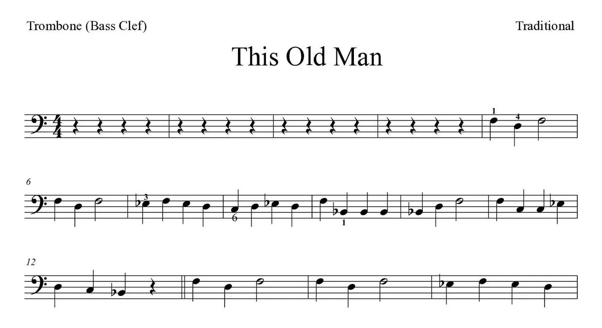 Noten von This Old Man für Posaune (Einfach), erste Zeilen