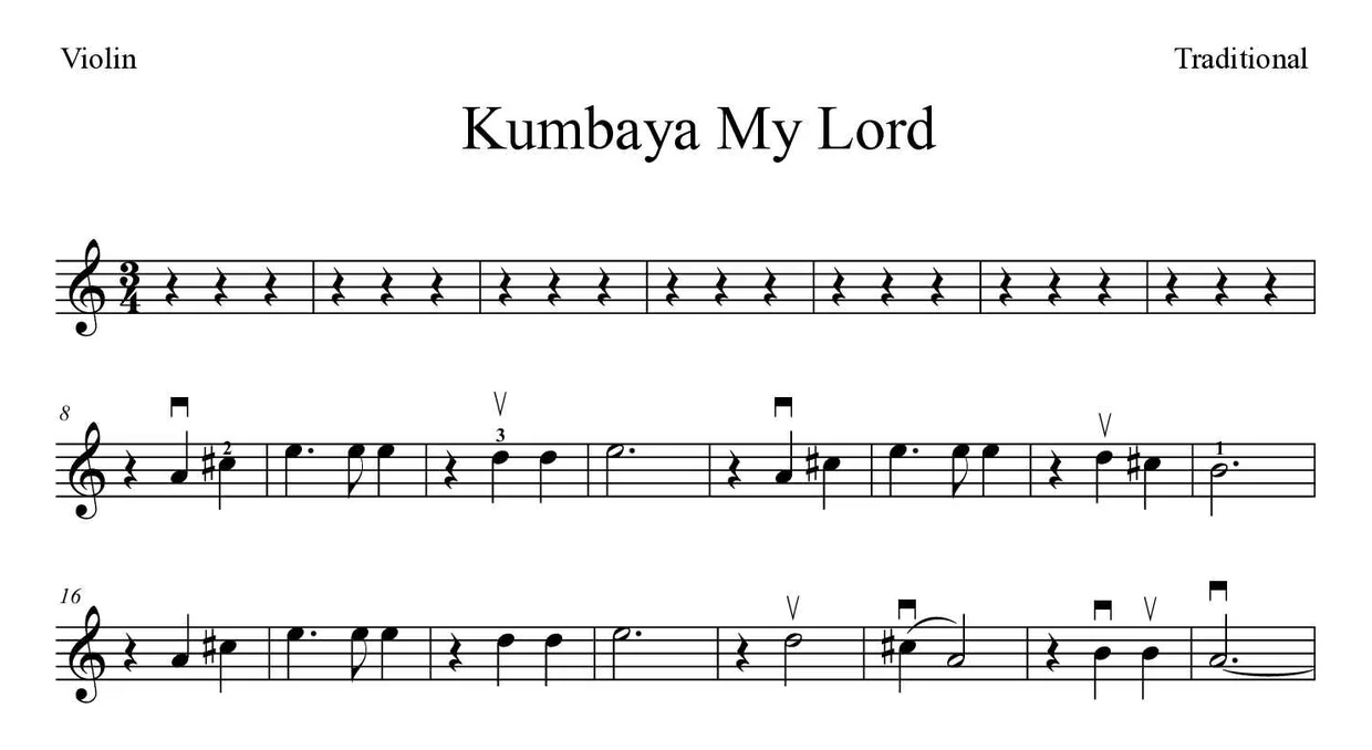 Spartito di Kumbaya My Lord per violin, prime righe