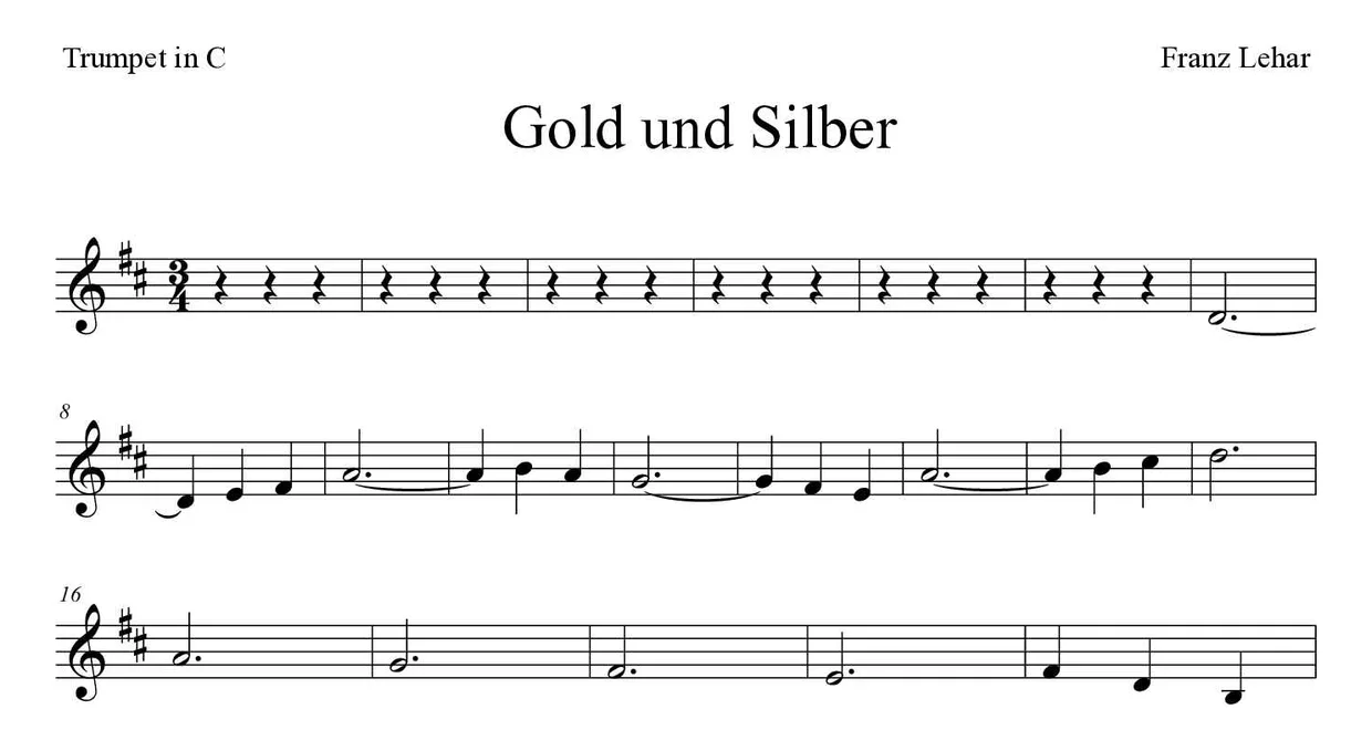 「Gold und Silber」Trumpet in C用楽譜の最初の数段