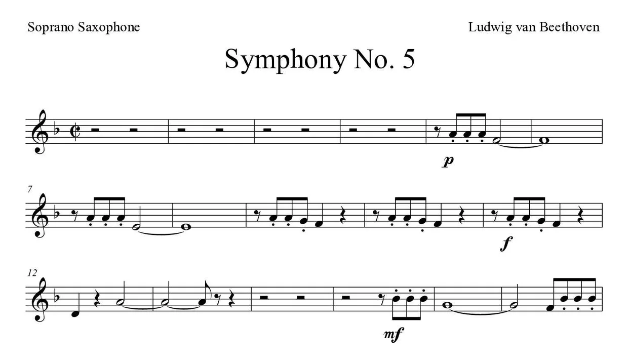 Spartito di Symphony No. 5 per soprano saxophone, prime righe