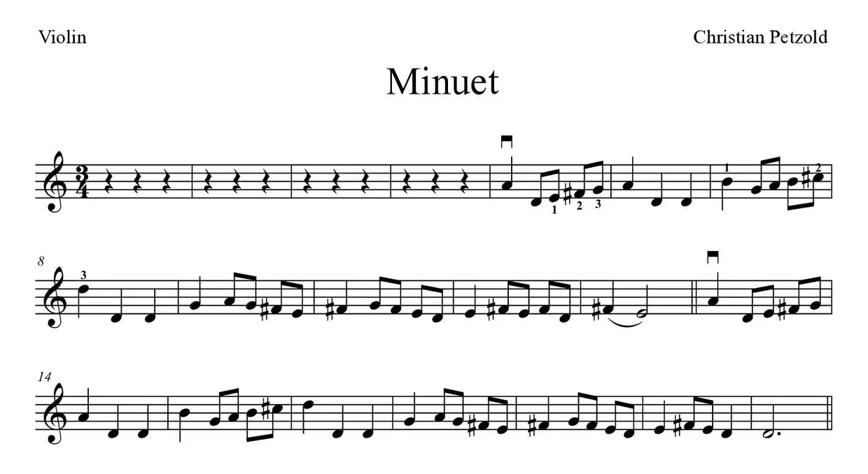 「Minuet」Violin用楽譜の最初の数段