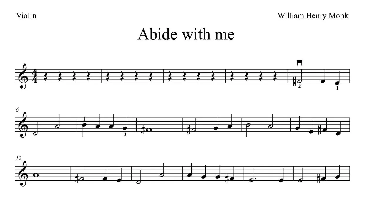 Sheet music of Abide with me for violin (Medium), first lines