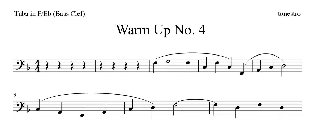 Noten von Warm Up Nr. 4 für Tuba in F/Es (Bassschlüssel) (Mittel), erste Zeilen