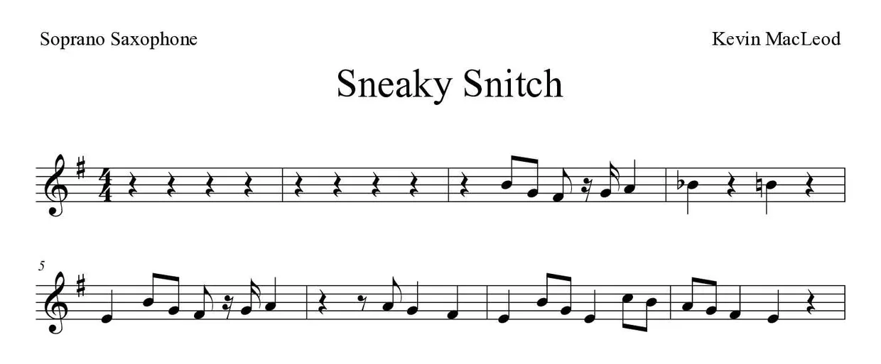 Spartito di Sneaky Snitch per soprano saxophone, prime righe