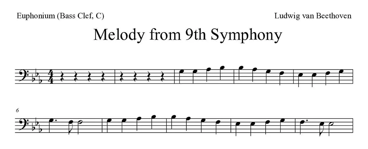 ‘Melody from 9th Symphony’ Euphonium (Bass Clef, C) 악보의 첫 몇 줄