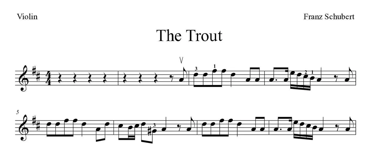Partitura de The Trout para violín, primeras líneas