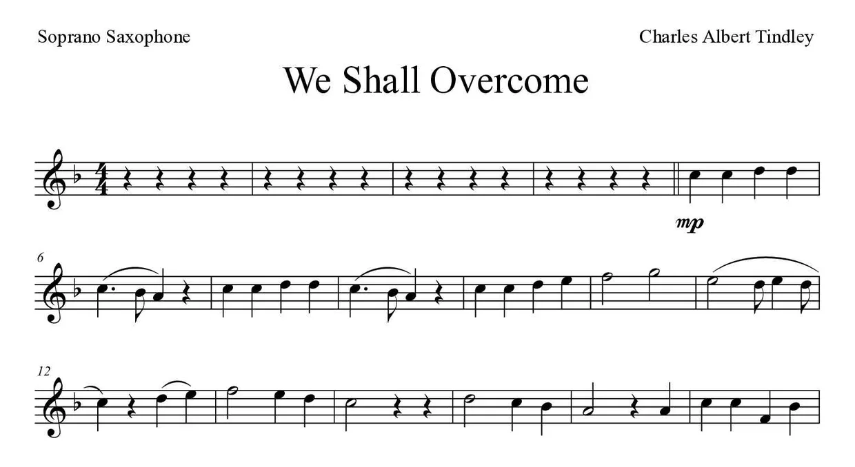 「We Shall Overcome」Soprano Saxophone用楽譜の最初の数段