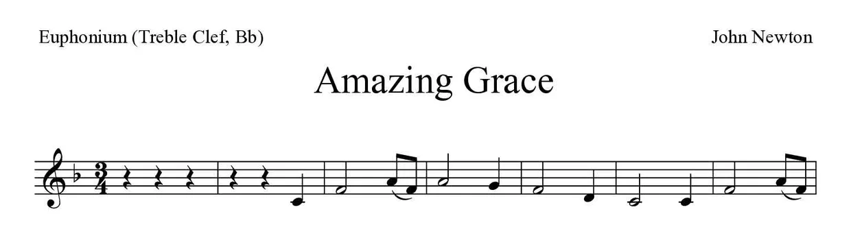 Noten von Amazing Grace für Euphonium (Violinschlüssel, B) (Einfach), erste Zeilen
