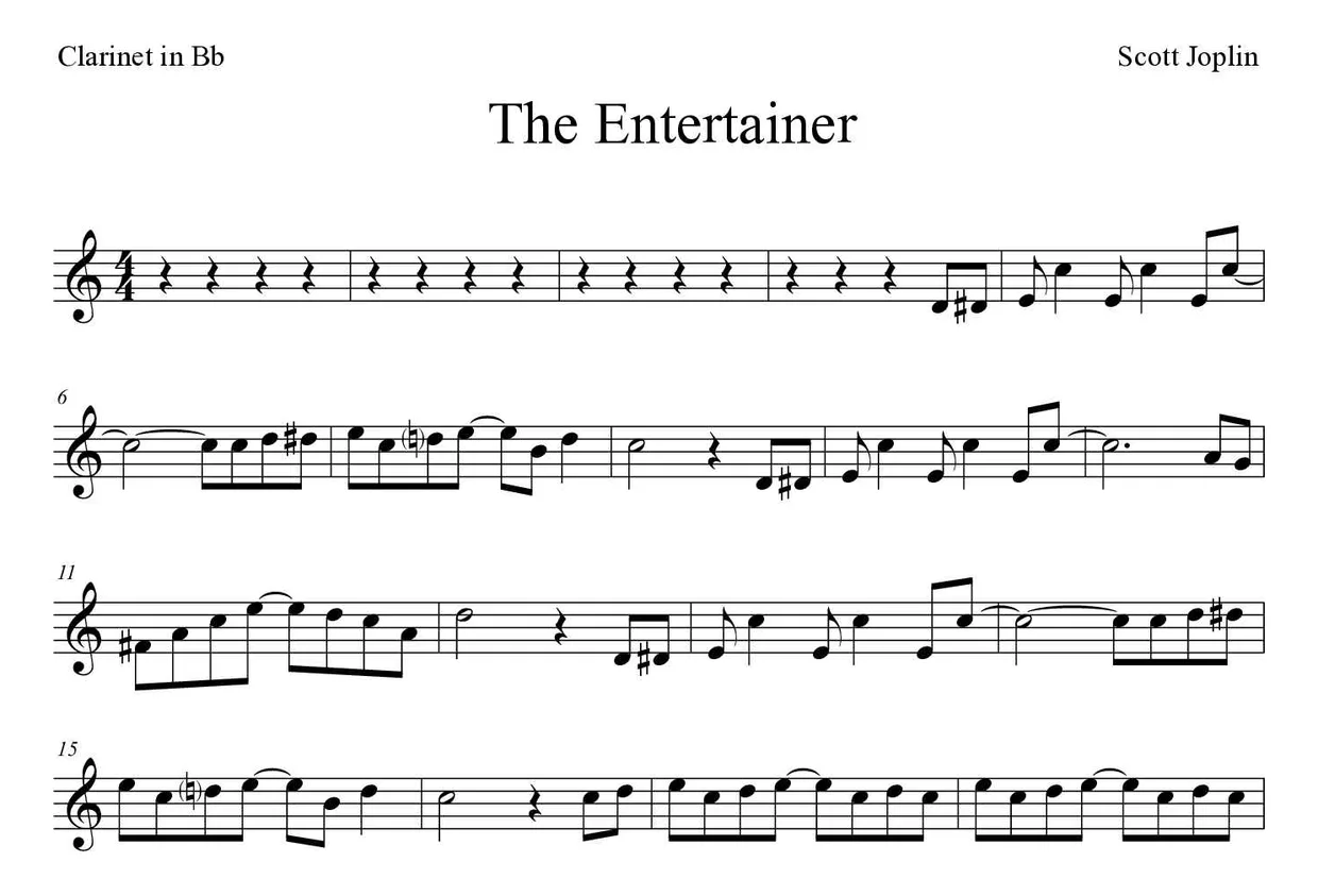 Noten von The Entertainer für Klarinette (Experte), erste Zeilen