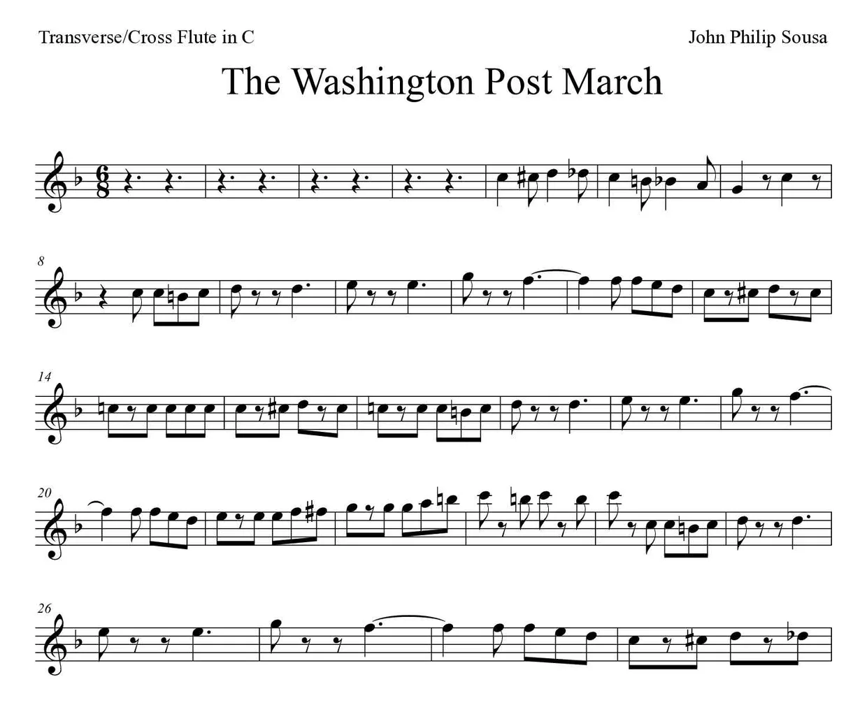 Noten von The Washington Post March für Querflöte (Experte), erste Zeilen