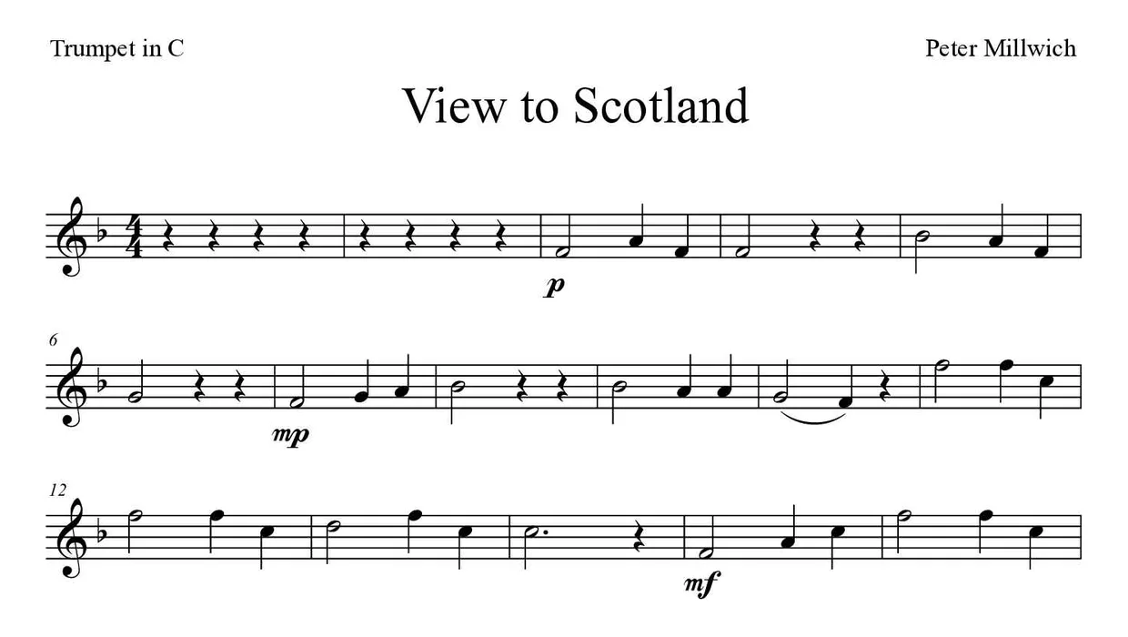 Partitura de View to Scotland para trompete em Do, primeiras linhas