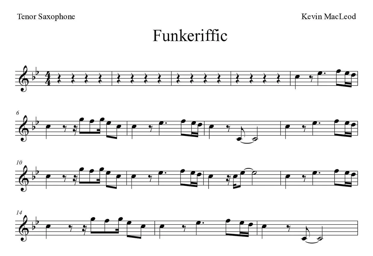 ‘Funkeriffic’ Tenor Saxophone 악보의 첫 몇 줄