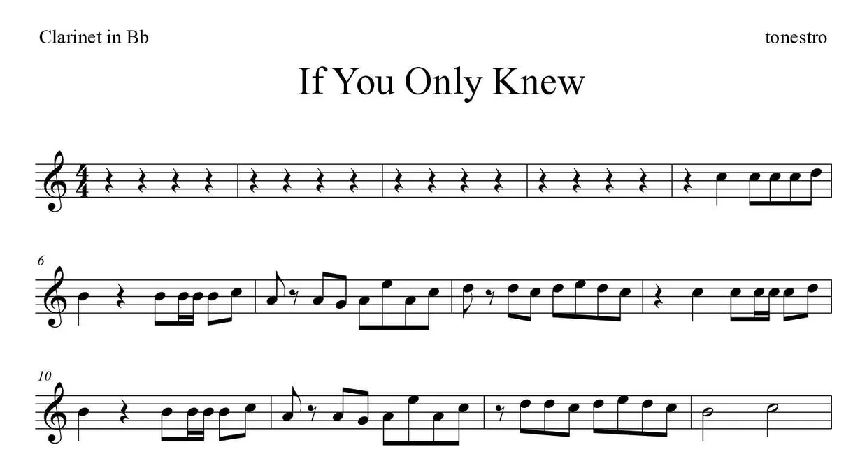 Sheet music of If You Only Knew for clarinet (Medium), first lines
