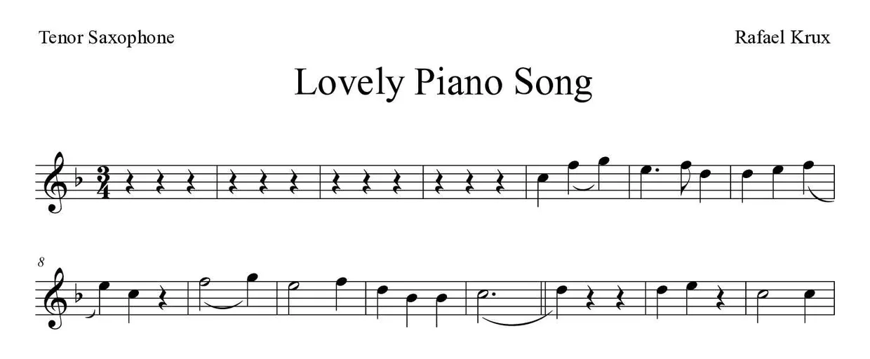 Sheet music of Lovely Piano Song for tenor saxophone (Easy), first lines
