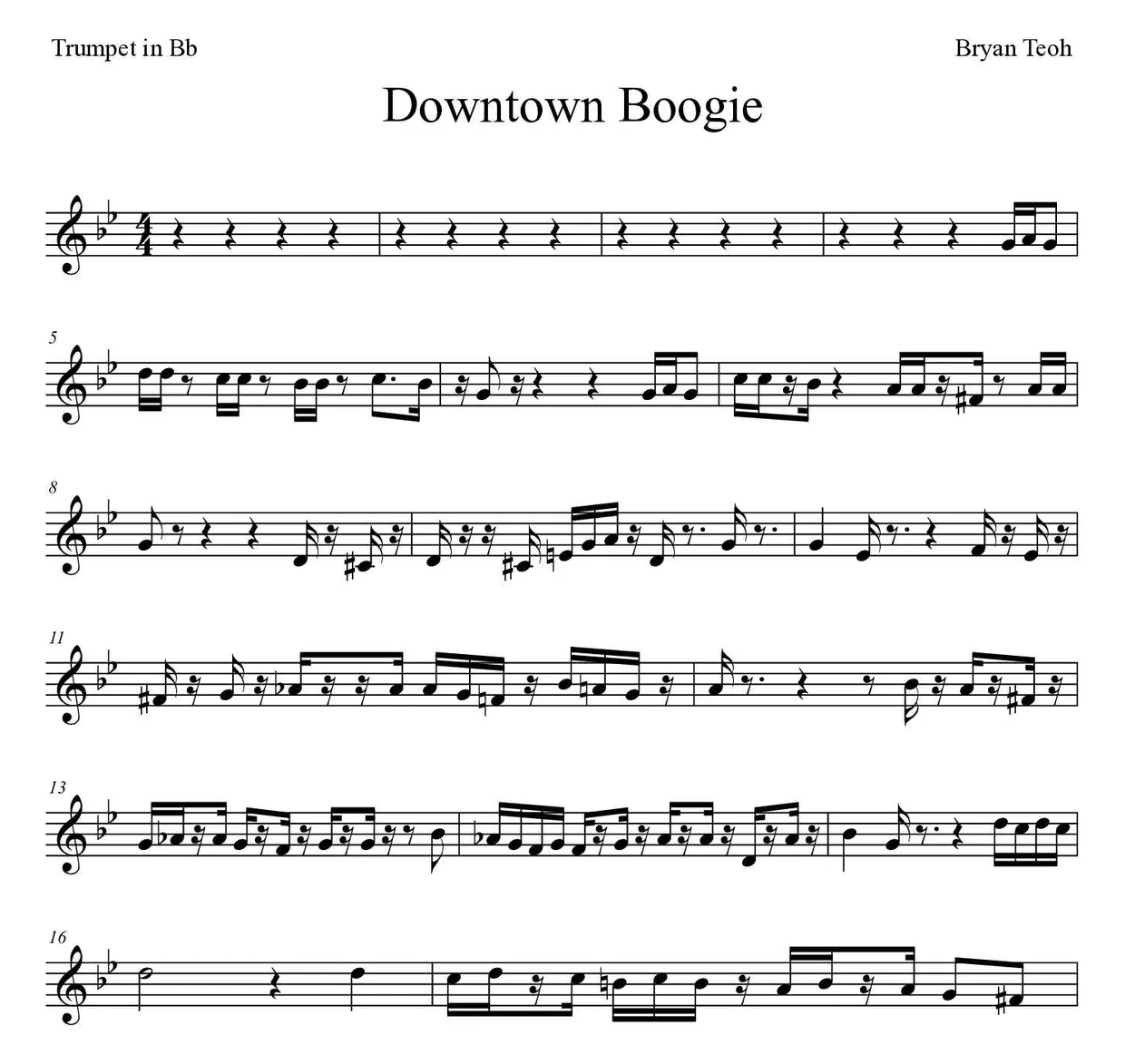 Partition de Downtown Boogie pour trompette en si bémol, premières lignes