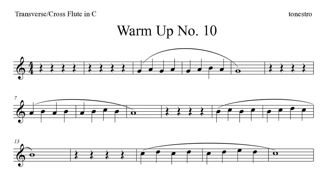 Partition de Warm Up No. 10 pour fflûte traversière, premières lignes