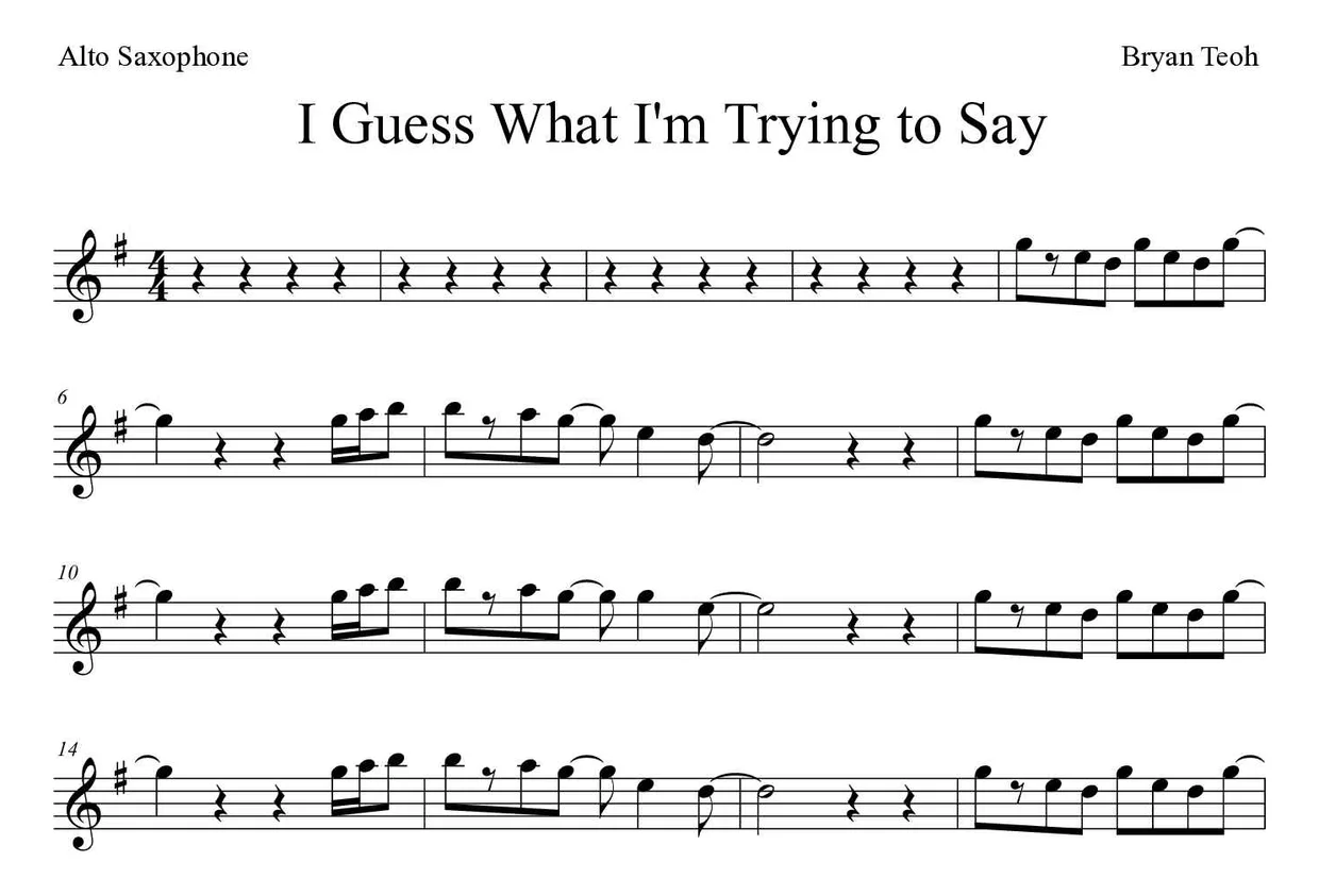 Partitura de I Guess What I'm Trying to Say para alto saxofone, primeiras linhas