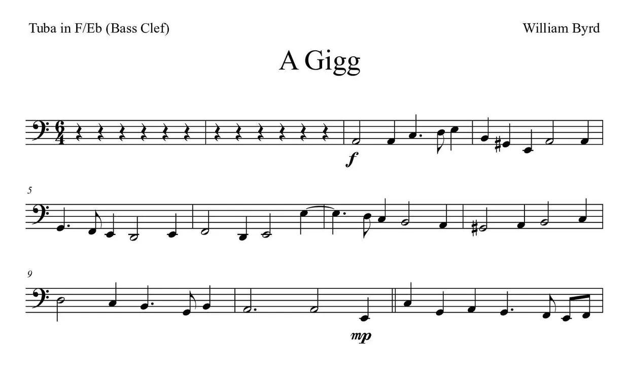 Noten von A Gigg für Tuba in F/Es (Bassschlüssel) (Schwer), erste Zeilen