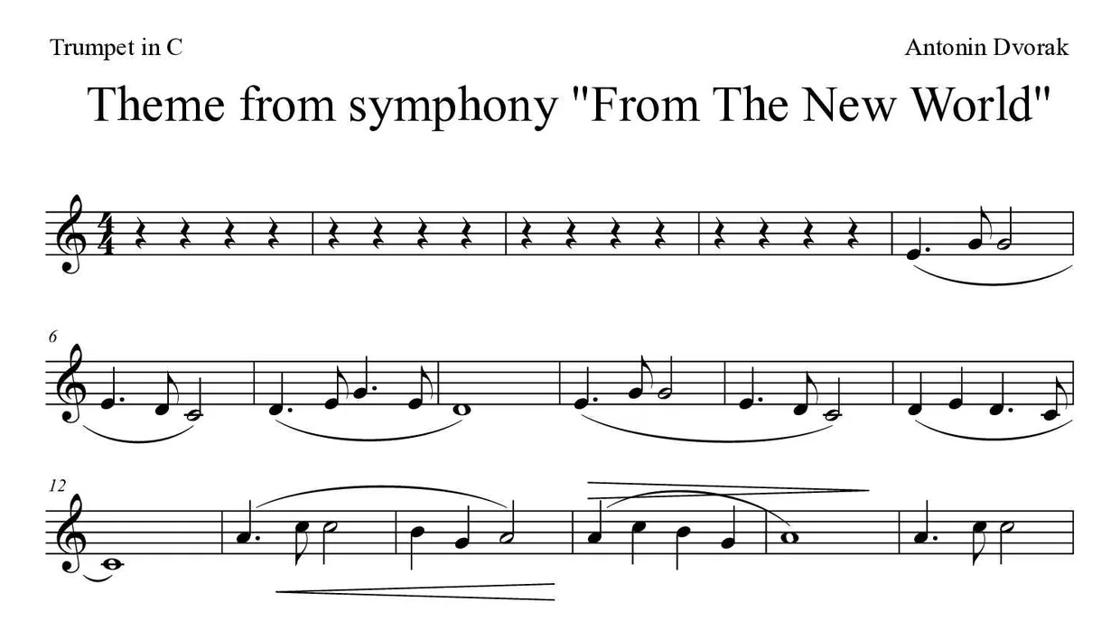 Spartito di Theme from symphony "From The New World" per trumpet in C, prime righe