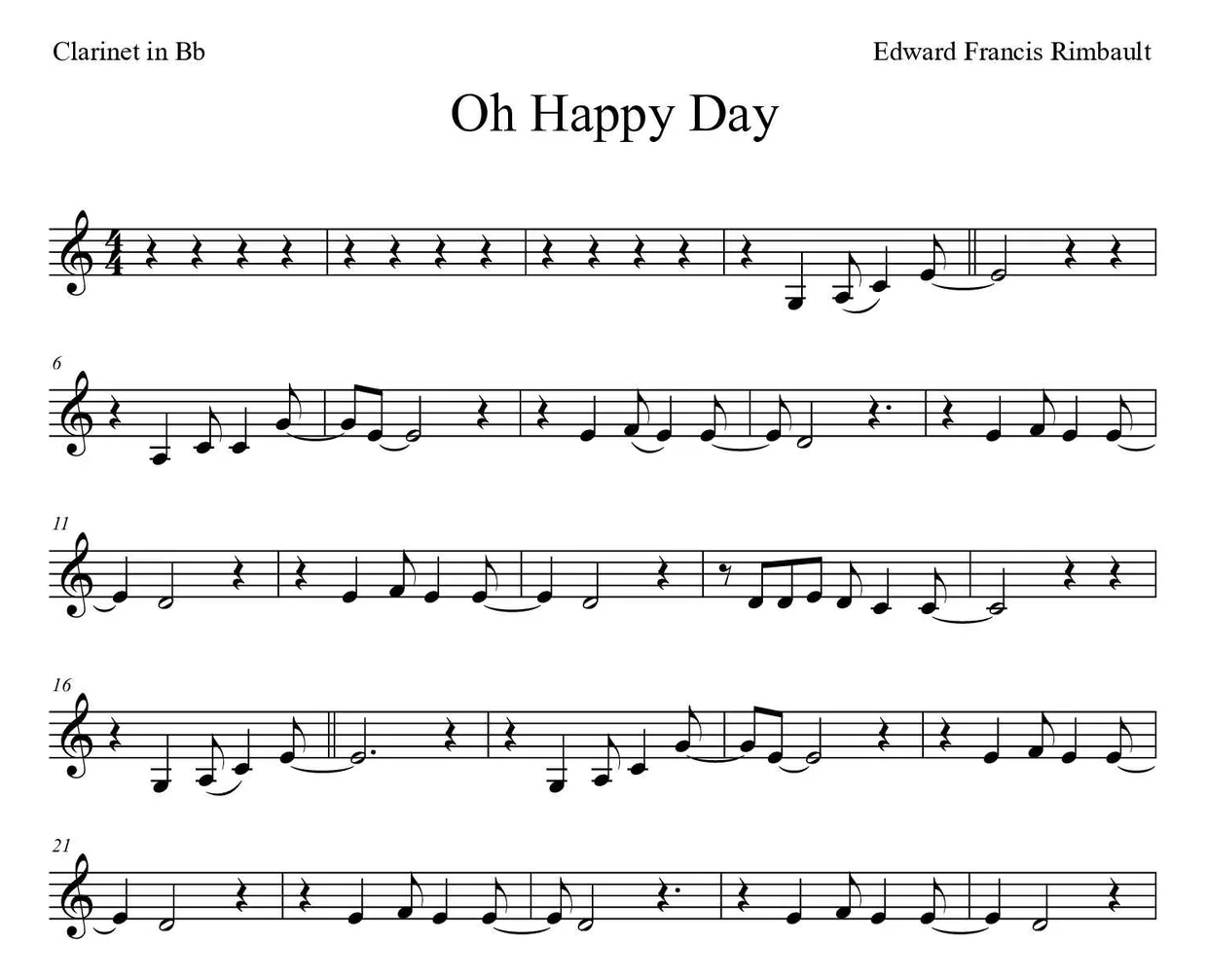 Noten von Oh Happy Day für Klarinette (Mittel), erste Zeilen