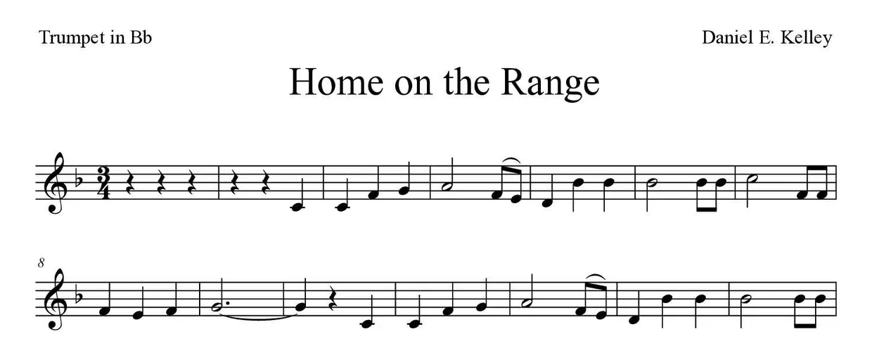 Noten von Home on the Range für Trompete in B (Mittel), erste Zeilen