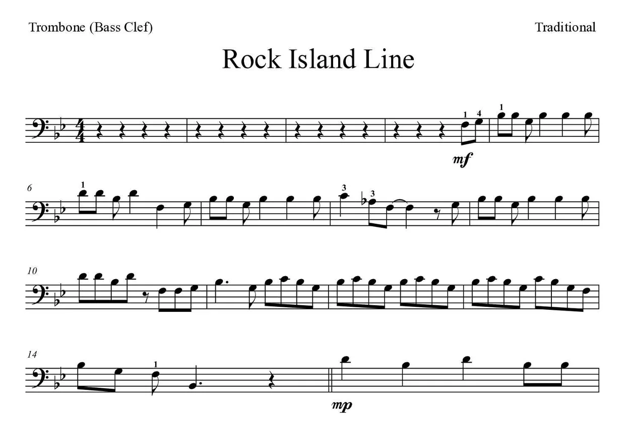 Noten von Rock Island Line für Posaune (Schwer), erste Zeilen