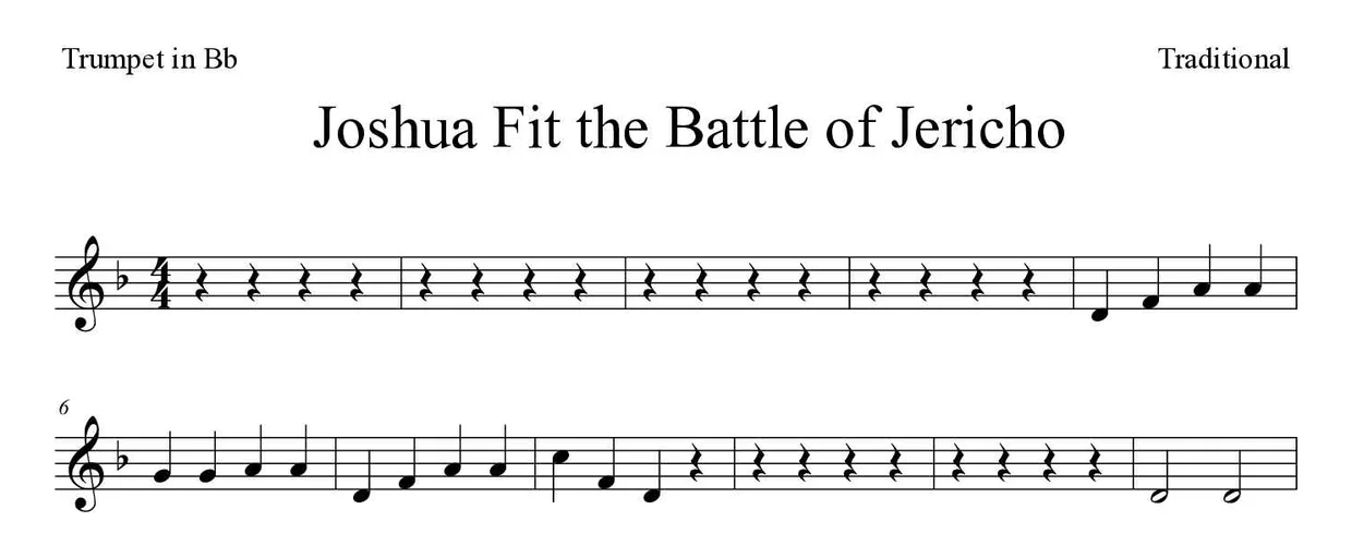 ‘Joshua Fit the Battle of Jericho’ Trumpet in Bb 악보의 첫 몇 줄