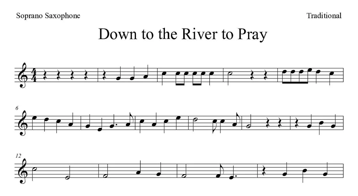 Partition de Down to the River to Pray pour saxophone soprano, premières lignes