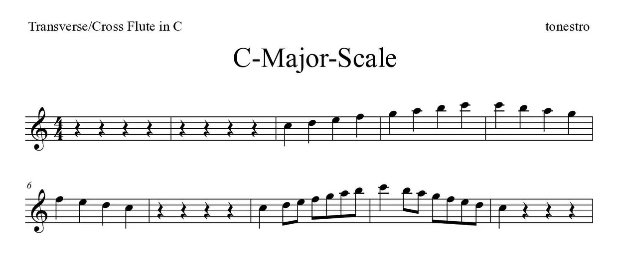 ‘C-Major-Scale’ Flute 악보의 첫 몇 줄