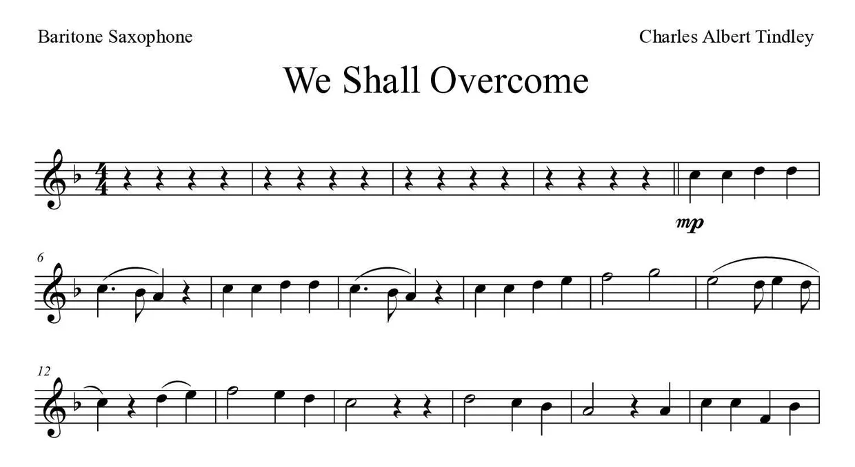 Noten von We Shall Overcome für Baritonsaxophon (Mittel), erste Zeilen