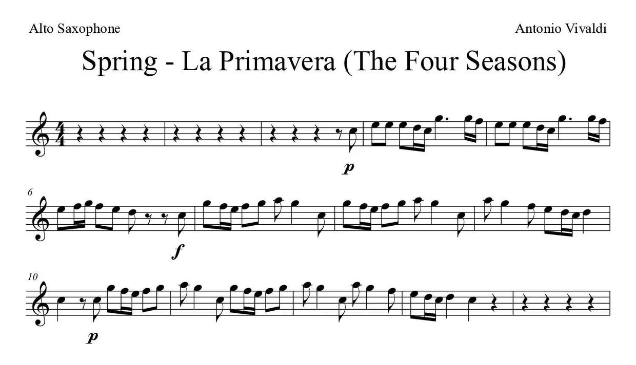 Spartito di Spring - La Primavera (The Four Seasons) per alto saxophone, prime righe