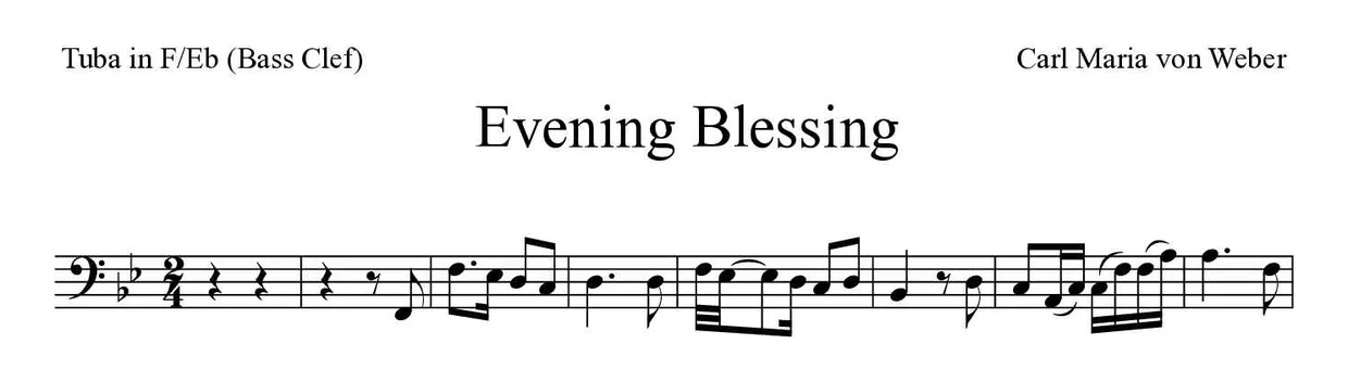 Spartito di Evening Blessing per tuba in F/Eb (bass clef), prime righe