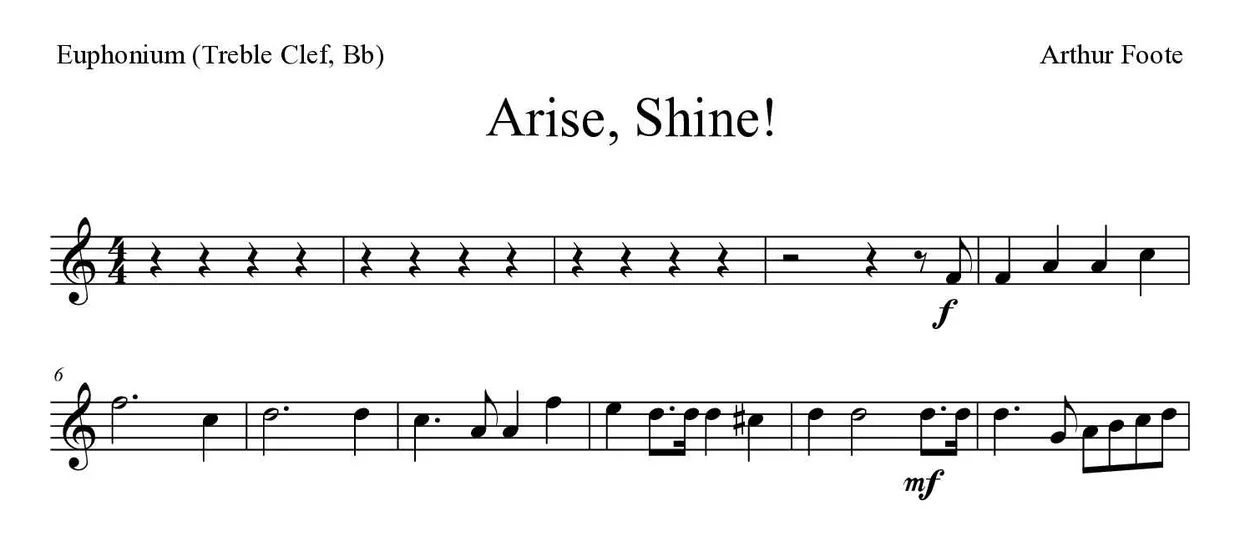 ‘Arise, Shine!’ Euphonium (Treble Clef, Bb) 악보의 첫 몇 줄