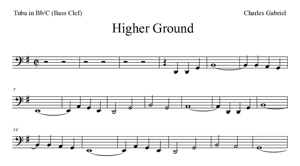 Bladmuziek van Higher Ground voor tuba in Bb/C (bass clef), eerste regels