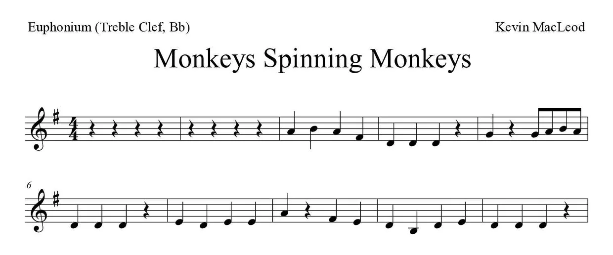‘Monkeys Spinning Monkeys’ Euphonium (Treble Clef, Bb) 악보의 첫 몇 줄