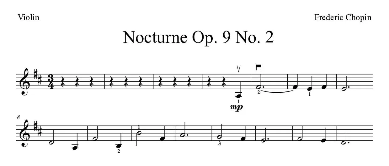 《Nocturne Op. 9 No. 2》小提琴乐谱前几行
