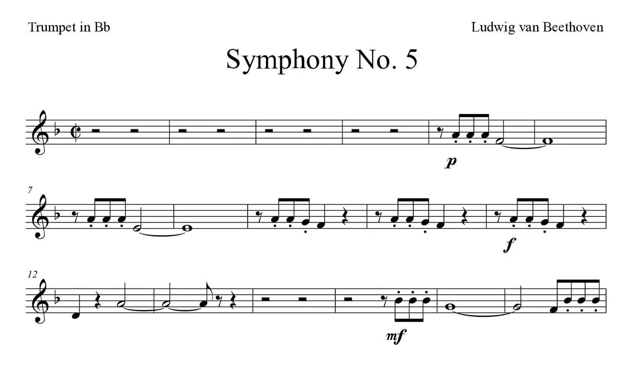 Spartito di Symphony No. 5 per trumpet in Bb, prime righe