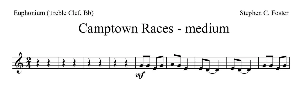 Partition de Camptown Races - medium pour euphonium (clé de sol, si bémol), premières lignes