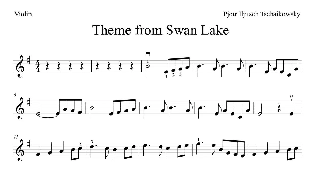 Partition de Theme from Swan Lake pour violon, premières lignes