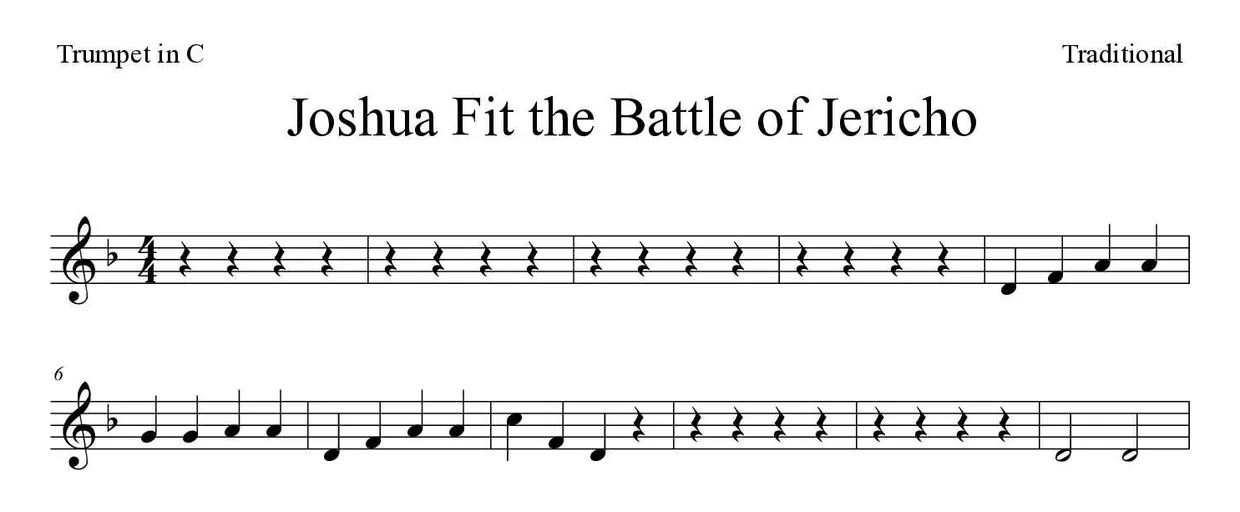‘Joshua Fit the Battle of Jericho’ Trumpet in C 악보의 첫 몇 줄