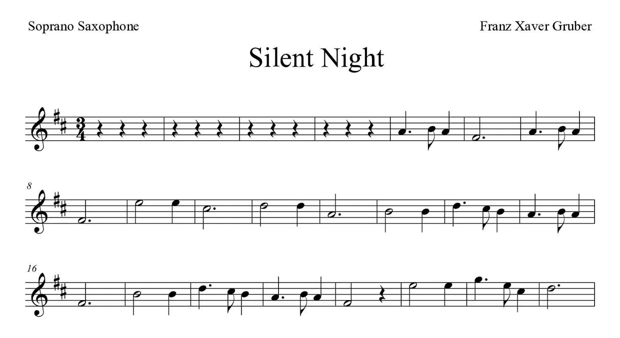Partition de Douce nuit, sainte nuit pour saxophone soprano, premières lignes