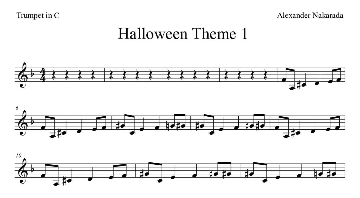 Partitura de Halloween Theme 1 para trompeta en Do, primeras líneas