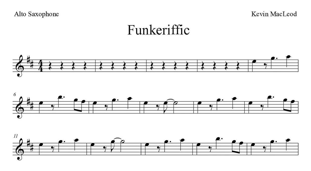 Noten von Funkeriffic für Altsaxophon (Mittel), erste Zeilen
