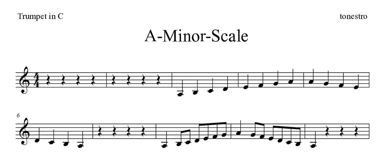 Spartito di A-Minor-Scale per trumpet in C, prime righe