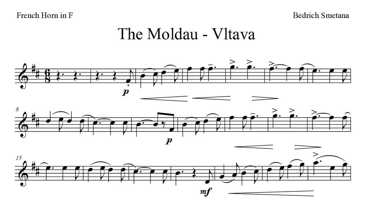 Noten von Die Moldau - Vltava für Horn (Experte), erste Zeilen