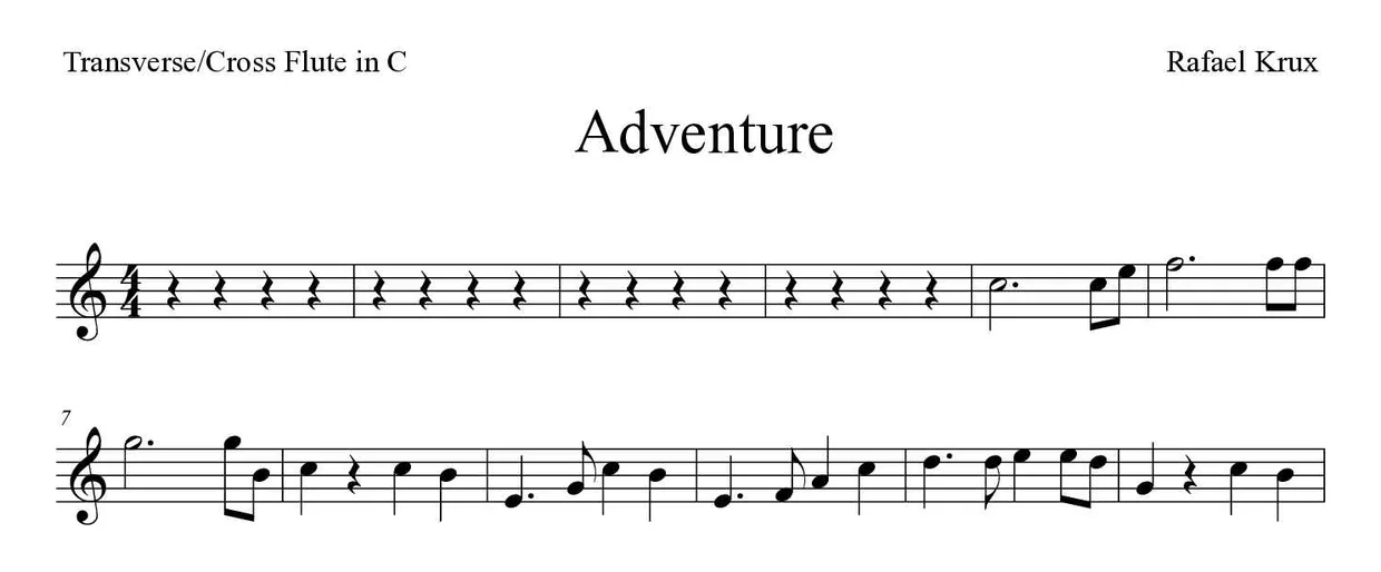 Noten von Adventure für Querflöte (Einfach), erste Zeilen