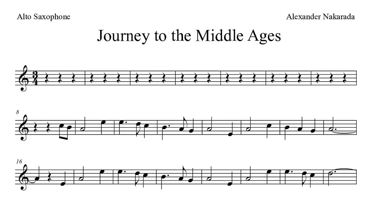 Partition de Journey to the Middle Ages pour saxophone alto, premières lignes