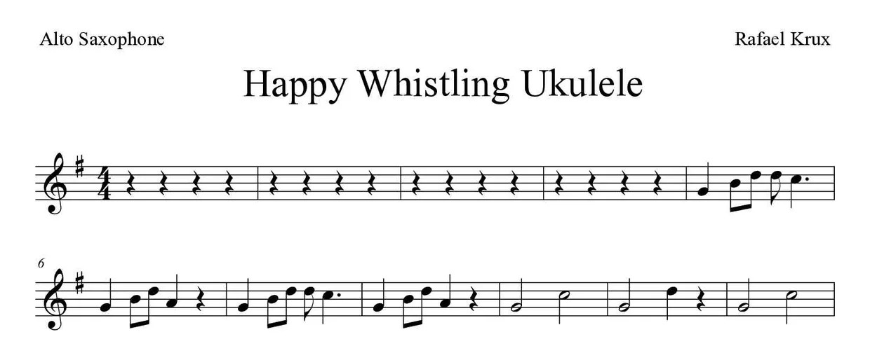‘Happy Whistling Ukulele’ Alto Saxophone 악보의 첫 몇 줄